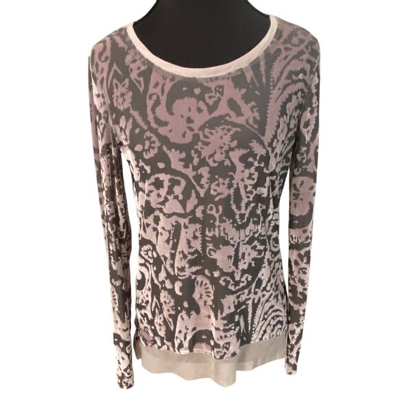 Burnout Mesh Pink Charcoal Semi-Sheer Layered Long Sleeve Top Whimsigoth Moody - Picture 2 of 8